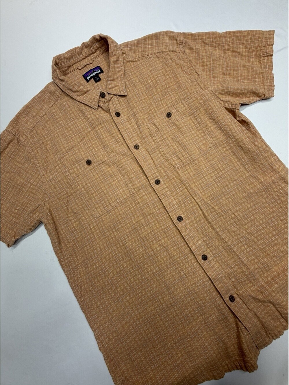 Patagonia Shirt Mens XL Orange Check Back Step Hemp Organic Cotton 53139 Button
